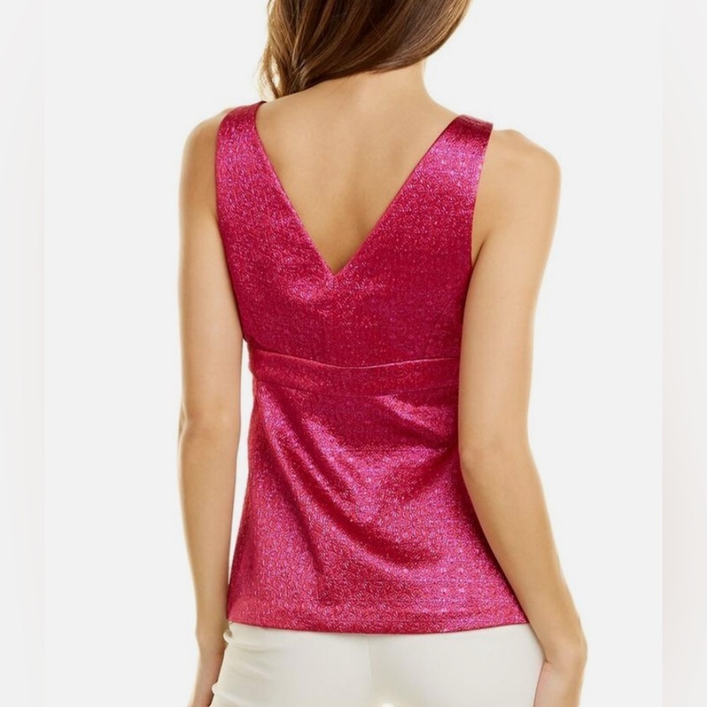 Trina Turk 'Loveliness' Metallic Jacquard Sleeveless Top, Pink Jewel Sz 8 - Picture 2 of 10